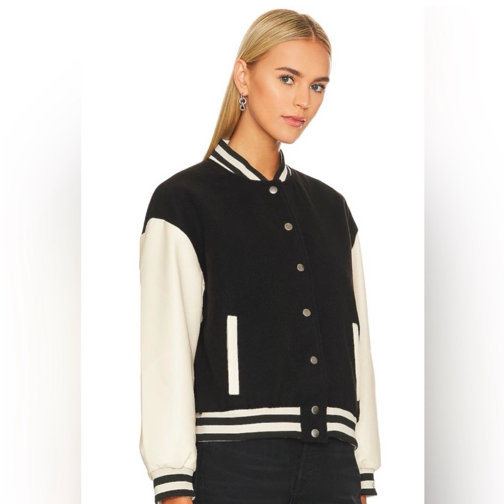 Steve Madden Black and Cream Varsity Jacket